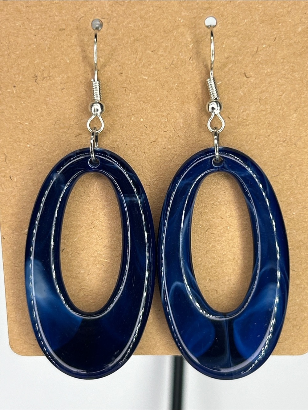 Navy Blue Oval Resin Dangle Earrings Fashion Jewelry